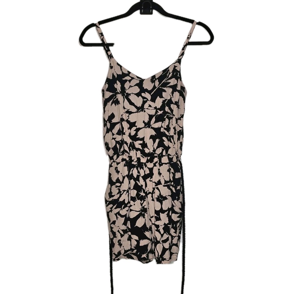 Evereve GUC Floral Romper XS Black Beige Boho Summer Vacation Chic